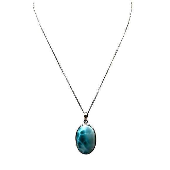 Larimar and Sterling Silver Oval Pendant Necklace - Picture 1 of 4